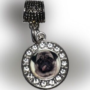 💥New Silver Pug Face Circle Memory Charm Cubic Zirconia Attachment Ring Jewelry